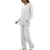 imageDarong Womens 2 Piece Lounge Set Casual Long Sleeve Crew Neck Tops Wide Leg Pants Travel Airport Outfit Matching SetsWhite Greyregular