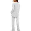 imageDarong Womens 2 Piece Lounge Set Casual Long Sleeve Crew Neck Tops Wide Leg Pants Travel Airport Outfit Matching SetsWhite Greyregular