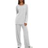 imageDarong Womens 2 Piece Lounge Set Casual Long Sleeve Crew Neck Tops Wide Leg Pants Travel Airport Outfit Matching SetsWhite Greyregular