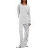 imageDarong Womens 2 Piece Lounge Set Casual Long Sleeve Crew Neck Tops Wide Leg Pants Travel Airport Outfit Matching SetsWhite Greyregular