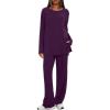 imageDarong Womens 2 Piece Lounge Set Casual Long Sleeve Crew Neck Tops Wide Leg Pants Travel Airport Outfit Matching SetsDark Purpleregular
