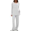 imageDarong Womens 2 Piece Lounge Set Casual Long Sleeve Crew Neck Tops Wide Leg Pants Travel Airport Outfit Matching SetsWhite Greyregular