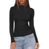 imageDarong Women Mock Turtle Neck Long Sleeve T Shirt Casual Slim Fitted Ruched Going Out TopBlack