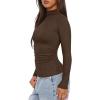 imageDarong Women Mock Turtle Neck Long Sleeve T Shirt Casual Slim Fitted Ruched Going Out TopCoffee