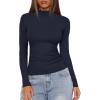 imageDarong Women Mock Turtle Neck Long Sleeve T Shirt Casual Slim Fitted Ruched Going Out TopDark Blue
