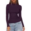 imageDarong Women Mock Turtle Neck Long Sleeve T Shirt Casual Slim Fitted Ruched Going Out TopDark Purple