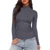 imageDarong Women Mock Turtle Neck Long Sleeve T Shirt Casual Slim Fitted Ruched Going Out TopGrey