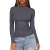 imageDarong Women Mock Turtle Neck Long Sleeve T Shirt Casual Slim Fitted Ruched Going Out TopGrey