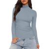 imageDarong Women Mock Turtle Neck Long Sleeve T Shirt Casual Slim Fitted Ruched Going Out TopGrey Blue