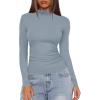 imageDarong Women Mock Turtle Neck Long Sleeve T Shirt Casual Slim Fitted Ruched Going Out TopGrey Blue