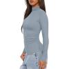 imageDarong Women Mock Turtle Neck Long Sleeve T Shirt Casual Slim Fitted Ruched Going Out TopGrey Blue