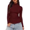 imageDarong Women Mock Turtle Neck Long Sleeve T Shirt Casual Slim Fitted Ruched Going Out TopWine Red
