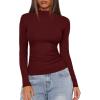 imageDarong Women Mock Turtle Neck Long Sleeve T Shirt Casual Slim Fitted Ruched Going Out TopWine Red