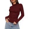 imageDarong Women Mock Turtle Neck Long Sleeve T Shirt Casual Slim Fitted Ruched Going Out TopWine Red