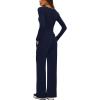 imageDarong Womens Fall Trendy 2 Piece Outfits Lounge Sets Long Sleeve Top Henley Shirts Wide Leg Pants Travel ClothesDark Blue