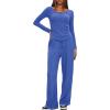 imageDarong Womens Fall Trendy 2 Piece Outfits Lounge Sets Long Sleeve Top Henley Shirts Wide Leg Pants Travel ClothesSea Blue