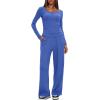 imageDarong Womens Fall Trendy 2 Piece Outfits Lounge Sets Long Sleeve Top Henley Shirts Wide Leg Pants Travel ClothesSea Blue