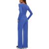 imageDarong Womens Fall Trendy 2 Piece Outfits Lounge Sets Long Sleeve Top Henley Shirts Wide Leg Pants Travel ClothesSea Blue