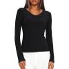 imageDarong Long Sleeve Tshirts for Women Fall Fashion V Neck Basics Crop Tops Slim Fitted Y2K Tops Ribbed Outfits ClothesBlack