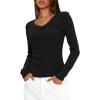 imageDarong Long Sleeve Tshirts for Women Fall Fashion V Neck Basics Crop Tops Slim Fitted Y2K Tops Ribbed Outfits ClothesBlack