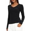 imageDarong Long Sleeve Tshirts for Women Fall Fashion V Neck Basics Crop Tops Slim Fitted Y2K Tops Ribbed Outfits ClothesBlack