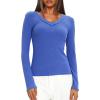 imageDarong Long Sleeve Tshirts for Women Fall Fashion V Neck Basics Crop Tops Slim Fitted Y2K Tops Ribbed Outfits ClothesBlue