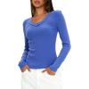 imageDarong Long Sleeve Tshirts for Women Fall Fashion V Neck Basics Crop Tops Slim Fitted Y2K Tops Ribbed Outfits ClothesBlue