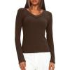 imageDarong Long Sleeve Tshirts for Women Fall Fashion V Neck Basics Crop Tops Slim Fitted Y2K Tops Ribbed Outfits ClothesCoffee