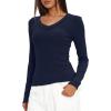 imageDarong Long Sleeve Tshirts for Women Fall Fashion V Neck Basics Crop Tops Slim Fitted Y2K Tops Ribbed Outfits ClothesDark Blue