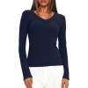 imageDarong Long Sleeve Tshirts for Women Fall Fashion V Neck Basics Crop Tops Slim Fitted Y2K Tops Ribbed Outfits ClothesDark Blue