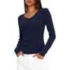 imageDarong Long Sleeve Tshirts for Women Fall Fashion V Neck Basics Crop Tops Slim Fitted Y2K Tops Ribbed Outfits ClothesDark Blue