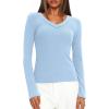 imageDarong Long Sleeve Tshirts for Women Fall Fashion V Neck Basics Crop Tops Slim Fitted Y2K Tops Ribbed Outfits ClothesLight Blue