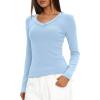 imageDarong Long Sleeve Tshirts for Women Fall Fashion V Neck Basics Crop Tops Slim Fitted Y2K Tops Ribbed Outfits ClothesLight Blue