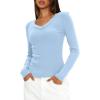 imageDarong Long Sleeve Tshirts for Women Fall Fashion V Neck Basics Crop Tops Slim Fitted Y2K Tops Ribbed Outfits ClothesLight Blue
