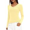 imageDarong Long Sleeve Tshirts for Women Fall Fashion V Neck Basics Crop Tops Slim Fitted Y2K Tops Ribbed Outfits ClothesLight Yellow