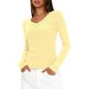 imageDarong Long Sleeve Tshirts for Women Fall Fashion V Neck Basics Crop Tops Slim Fitted Y2K Tops Ribbed Outfits ClothesLight Yellow