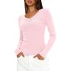 imageDarong Long Sleeve Tshirts for Women Fall Fashion V Neck Basics Crop Tops Slim Fitted Y2K Tops Ribbed Outfits ClothesPink