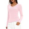 imageDarong Long Sleeve Tshirts for Women Fall Fashion V Neck Basics Crop Tops Slim Fitted Y2K Tops Ribbed Outfits ClothesPink
