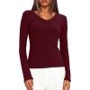 imageDarong Long Sleeve Tshirts for Women Fall Fashion V Neck Basics Crop Tops Slim Fitted Y2K Tops Ribbed Outfits ClothesRed