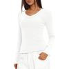 imageDarong Long Sleeve Tshirts for Women Fall Fashion V Neck Basics Crop Tops Slim Fitted Y2K Tops Ribbed Outfits ClothesWhite