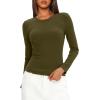 imageDarong Women Long Sleeve Shirts Slim Fit Tops Basic Tee 2025 Cute Lettuce Trim Undershirt Going Out Layer ClothesArmy Green