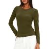 imageDarong Women Long Sleeve Shirts Slim Fit Tops Basic Tee 2025 Cute Lettuce Trim Undershirt Going Out Layer ClothesArmy Green