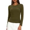 imageDarong Women Long Sleeve Shirts Slim Fit Tops Basic Tee 2025 Cute Lettuce Trim Undershirt Going Out Layer ClothesArmy Green
