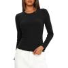 imageDarong Women Long Sleeve Shirts Slim Fit Tops Basic Tee 2025 Cute Lettuce Trim Undershirt Going Out Layer ClothesBlack