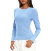 imageDarong Women Long Sleeve Shirts Slim Fit Tops Basic Tee 2025 Cute Lettuce Trim Undershirt Going Out Layer ClothesBlue