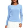imageDarong Women Long Sleeve Shirts Slim Fit Tops Basic Tee 2025 Cute Lettuce Trim Undershirt Going Out Layer ClothesBlue