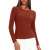 imageDarong Women Long Sleeve Shirts Slim Fit Tops Basic Tee 2025 Cute Lettuce Trim Undershirt Going Out Layer ClothesBrick Red