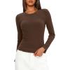 imageDarong Women Long Sleeve Shirts Slim Fit Tops Basic Tee 2025 Cute Lettuce Trim Undershirt Going Out Layer ClothesCoffee