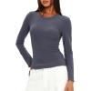 imageDarong Women Long Sleeve Shirts Slim Fit Tops Basic Tee 2025 Cute Lettuce Trim Undershirt Going Out Layer ClothesGrey