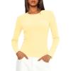 imageDarong Women Long Sleeve Shirts Slim Fit Tops Basic Tee 2025 Cute Lettuce Trim Undershirt Going Out Layer ClothesLight Yellow